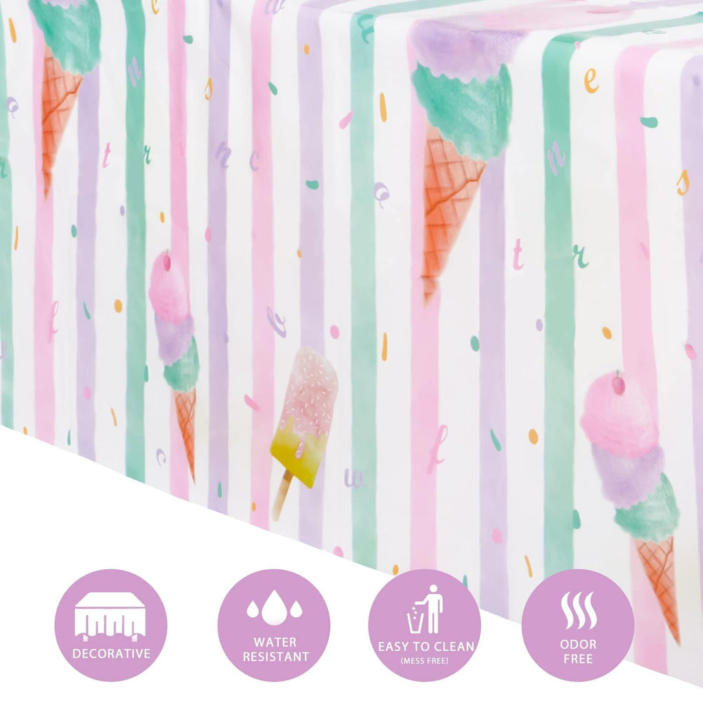 WERNNSAI Ice Cream Tablecloth 2-Pack - 108x54 Inch Plastic Sprinkle Table Cover for Summer Birthday Party Decorations