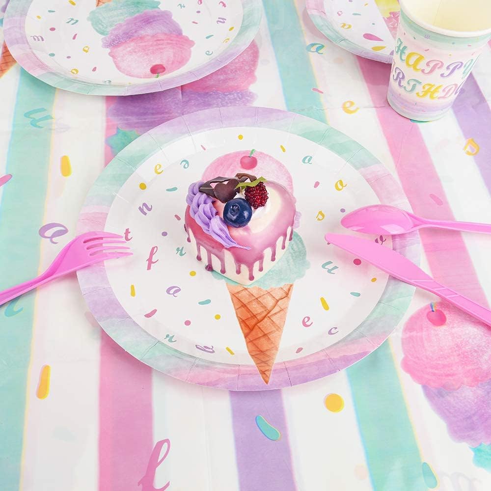 WERNNSAI Ice Cream Tablecloth 2-Pack - 108x54 Inch Plastic Sprinkle Table Cover for Summer Birthday Party Decorations