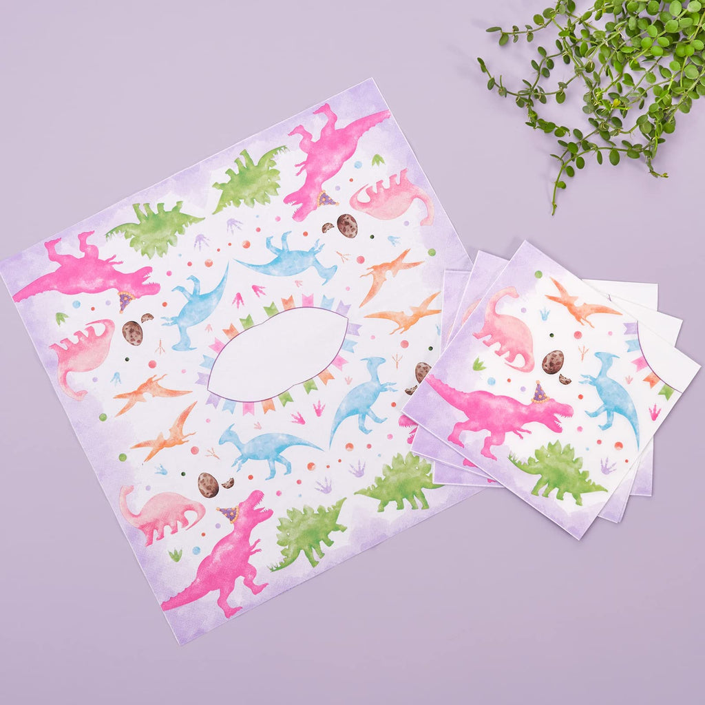 WERNNSAI Pink Dinosaur Party Tableware Set - 64 Pieces Dino Plates, Napkins, Cups for Girls Birthday