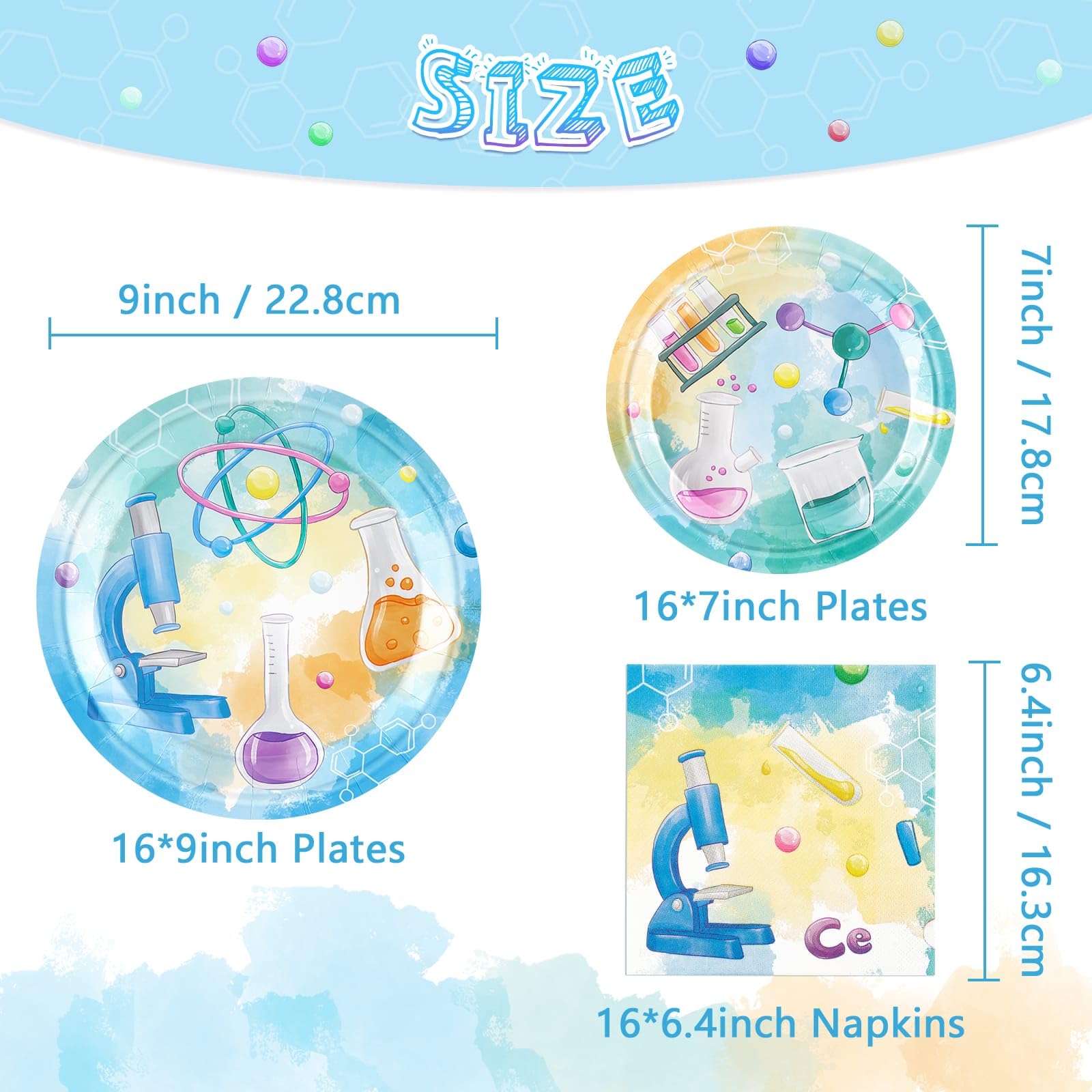 WERNNSAI Science Party Plates and Napkins Set – 48 Pieces for 16 Guests