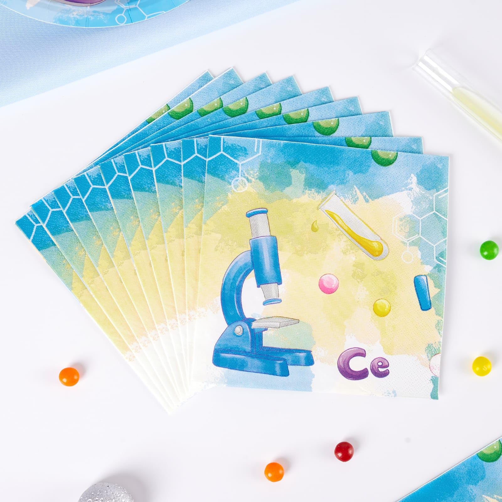 WERNNSAI Science Party Plates and Napkins Set – 48 Pieces for 16 Guests