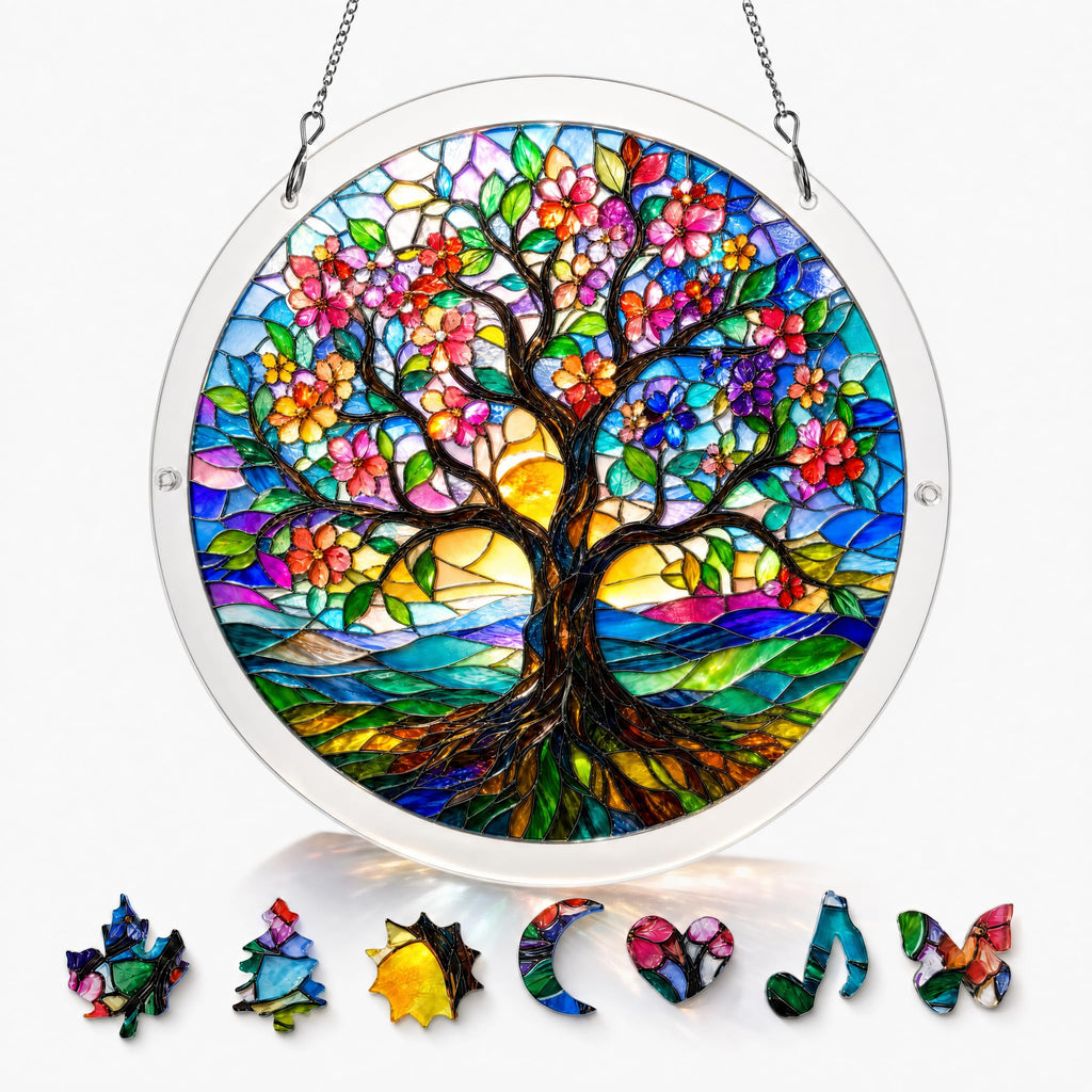WesGen Acrylic Suncatcher Puzzle – 9.8 Inch Tree of Life DIY Window Decor