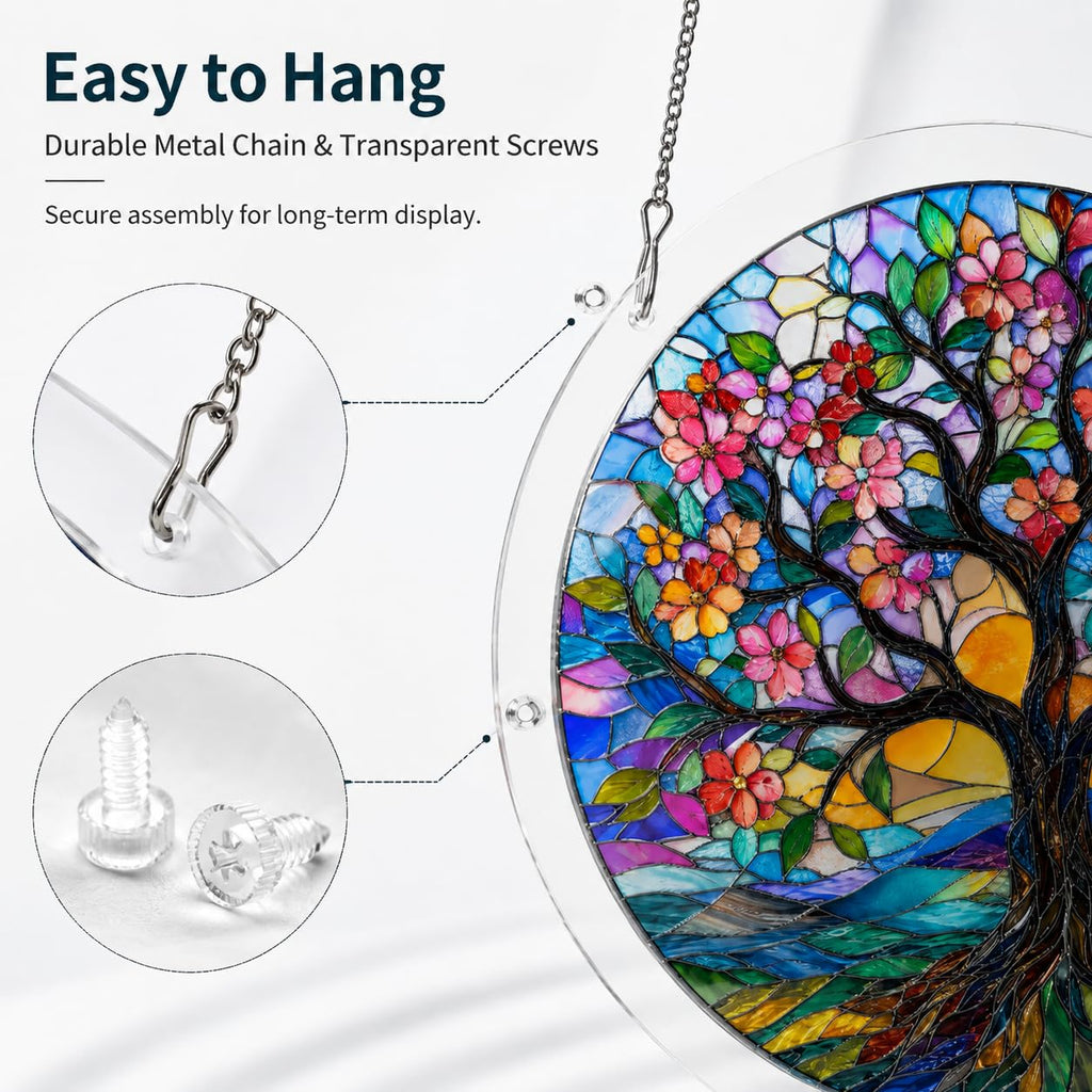 WesGen Acrylic Suncatcher Puzzle – 9.8 Inch Tree of Life DIY Window Decor