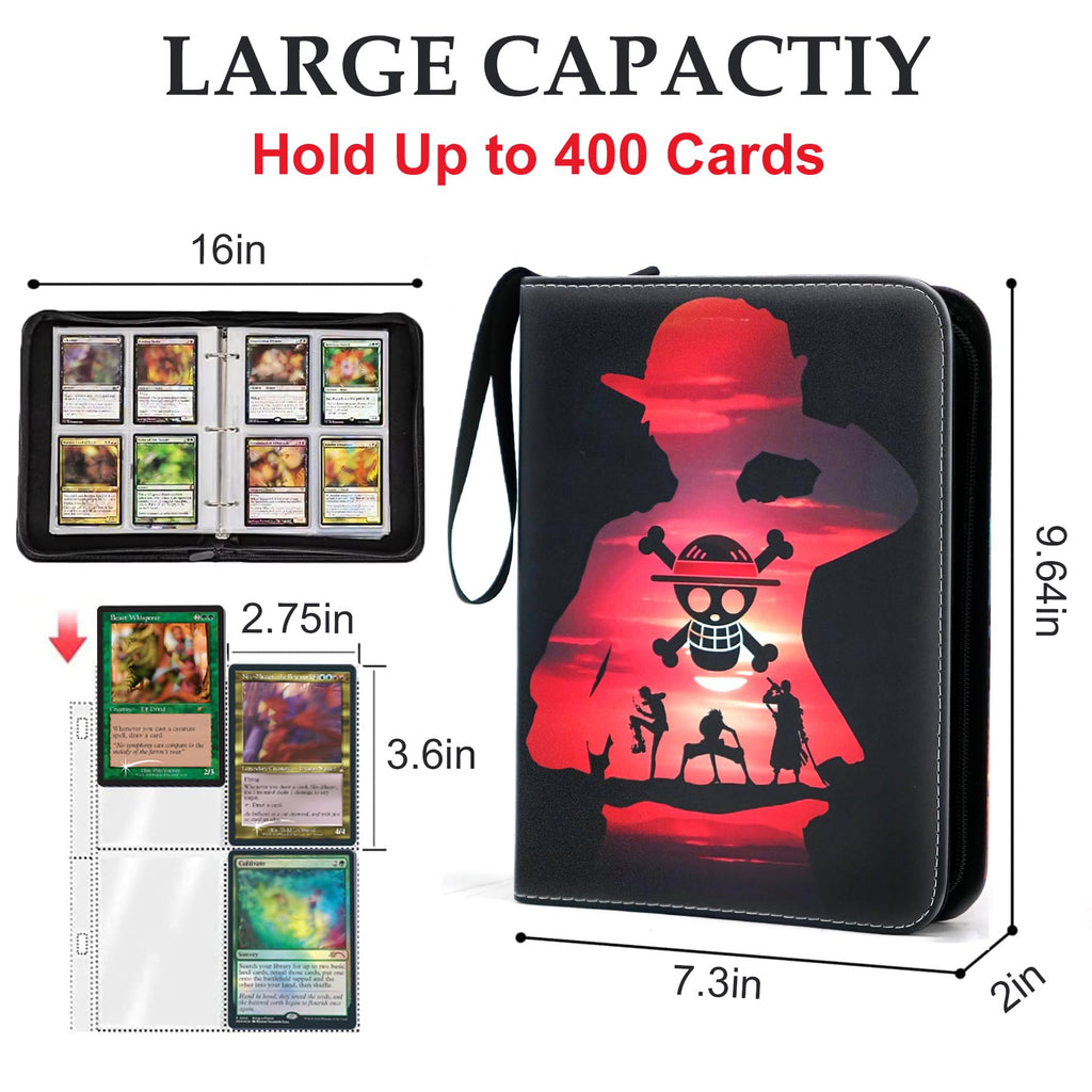WEST TUNE 400-Pocket Trading Card Binder – Waterproof PU Zipper Album for One Piece, Anime, TCG, and Sports Cards