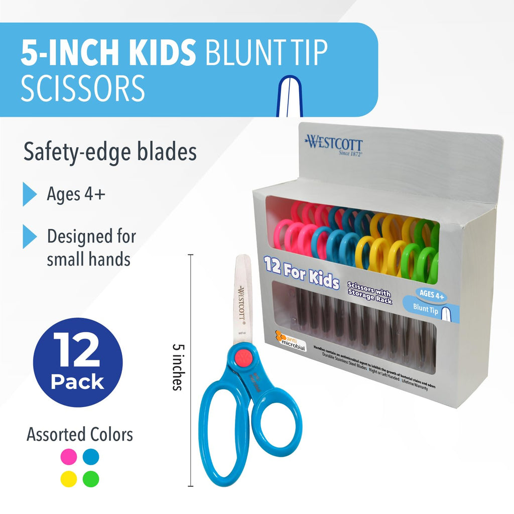 Westcott 5-Inch Blunt Safety Scissors 12-Pack - Left & Right Handed for Kids Ages 4-8