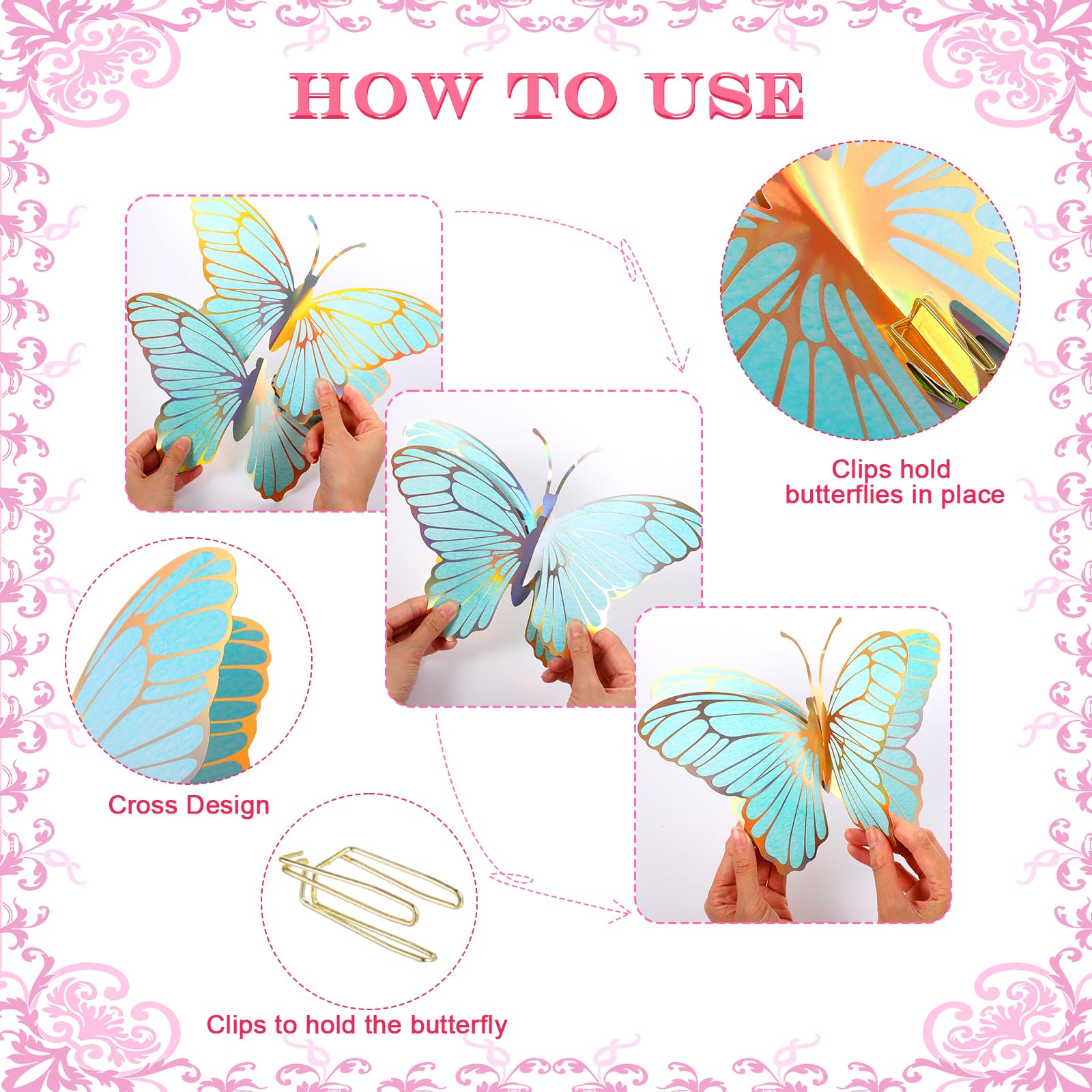 Wettarn 20 Pack 3D Butterfly Table Centerpieces – Gold, Green, Yellow, Purple, Pink & Blue – 10x7 & 12x9 Inches – Mixed Color Party Decor