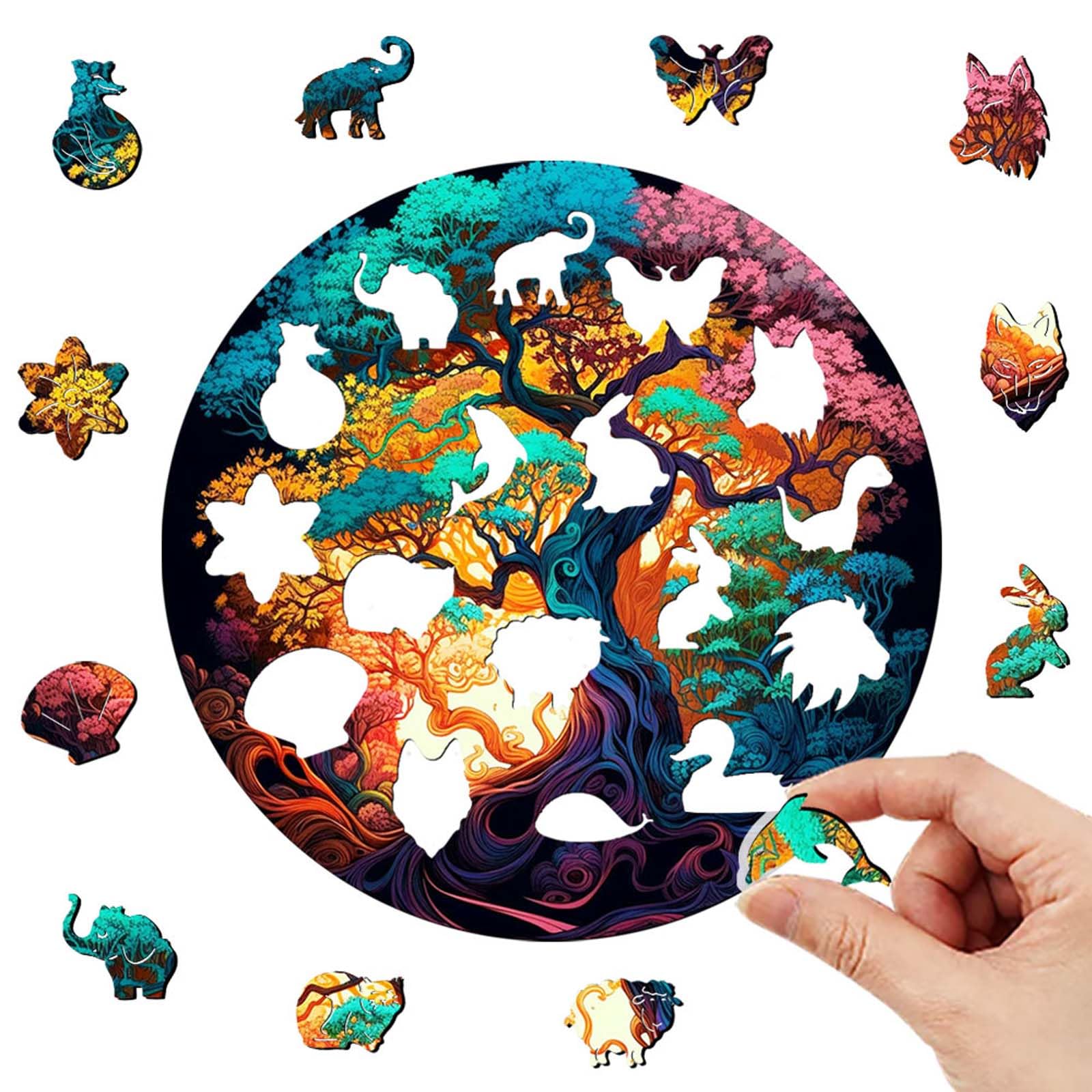 Wetufin Life Tree Wooden Jigsaw Puzzle for Adults – 11.2 Inch Unique Shape Basswood Puzzle, Great Gift for Birthday Christmas
