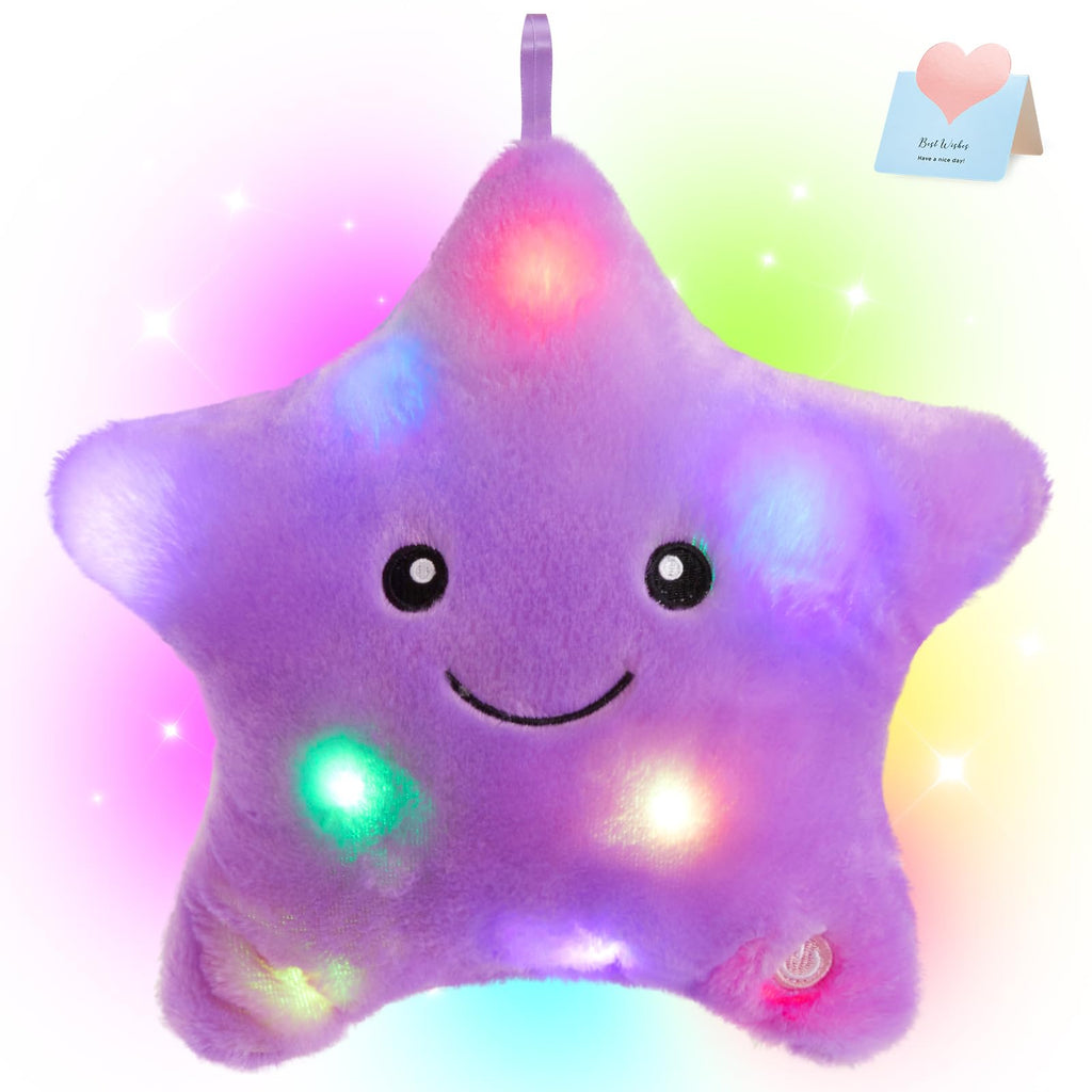 WEWILL 9-Inch LED Twinkle Star Plush Toy - Soft Glowing Stuffed Star with Colorful Night Light, Safe for Toddlers, Purple
