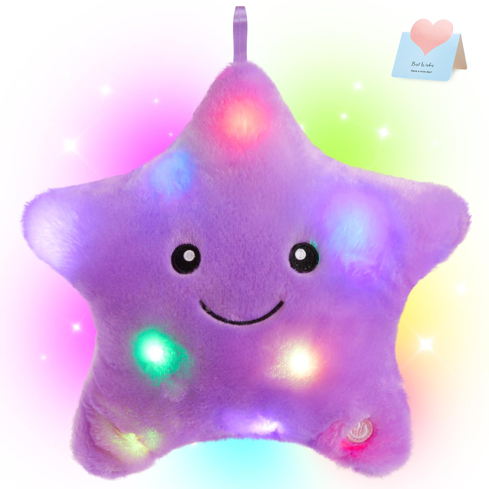 WEWILL 9-Inch LED Twinkle Star Plush Toy - Soft Glowing Stuffed Star with Colorful Night Light, Safe for Toddlers, Purple