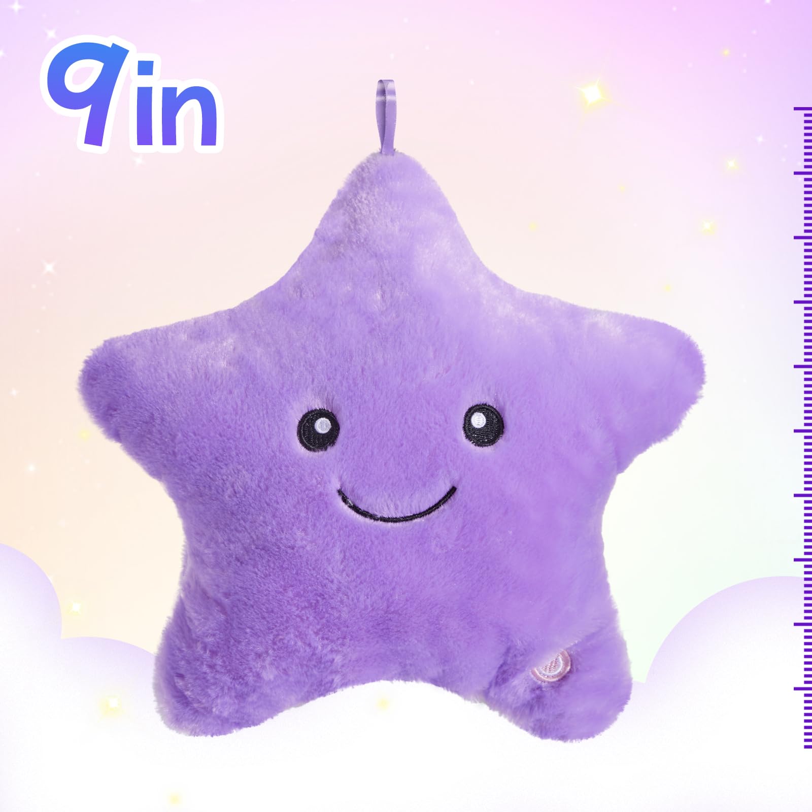 WEWILL 9-Inch LED Twinkle Star Plush Toy - Soft Glowing Stuffed Star with Colorful Night Light, Safe for Toddlers, Purple