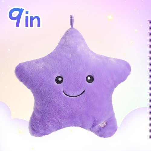 WEWILL 9-Inch LED Twinkle Star Plush Toy - Soft Glowing Stuffed Star with Colorful Night Light, Safe for Toddlers, Purple