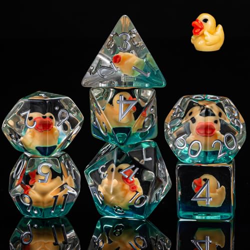 Weyano 7-Piece Resin D&D Dice Set with Duck Charm - Polyhedral RPG Dice for Dungeons & Dragons and Tabletop Games