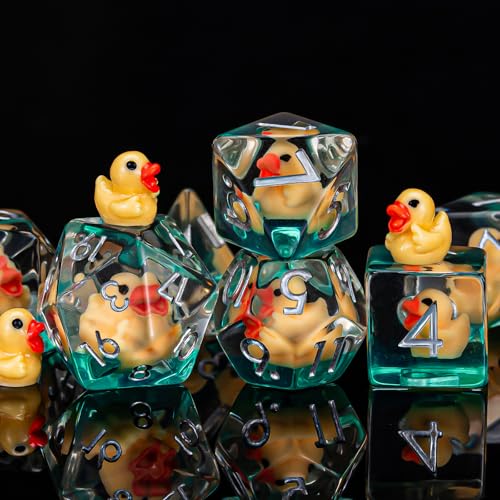 Weyano 7-Piece Resin D&D Dice Set with Duck Charm - Polyhedral RPG Dice for Dungeons & Dragons and Tabletop Games