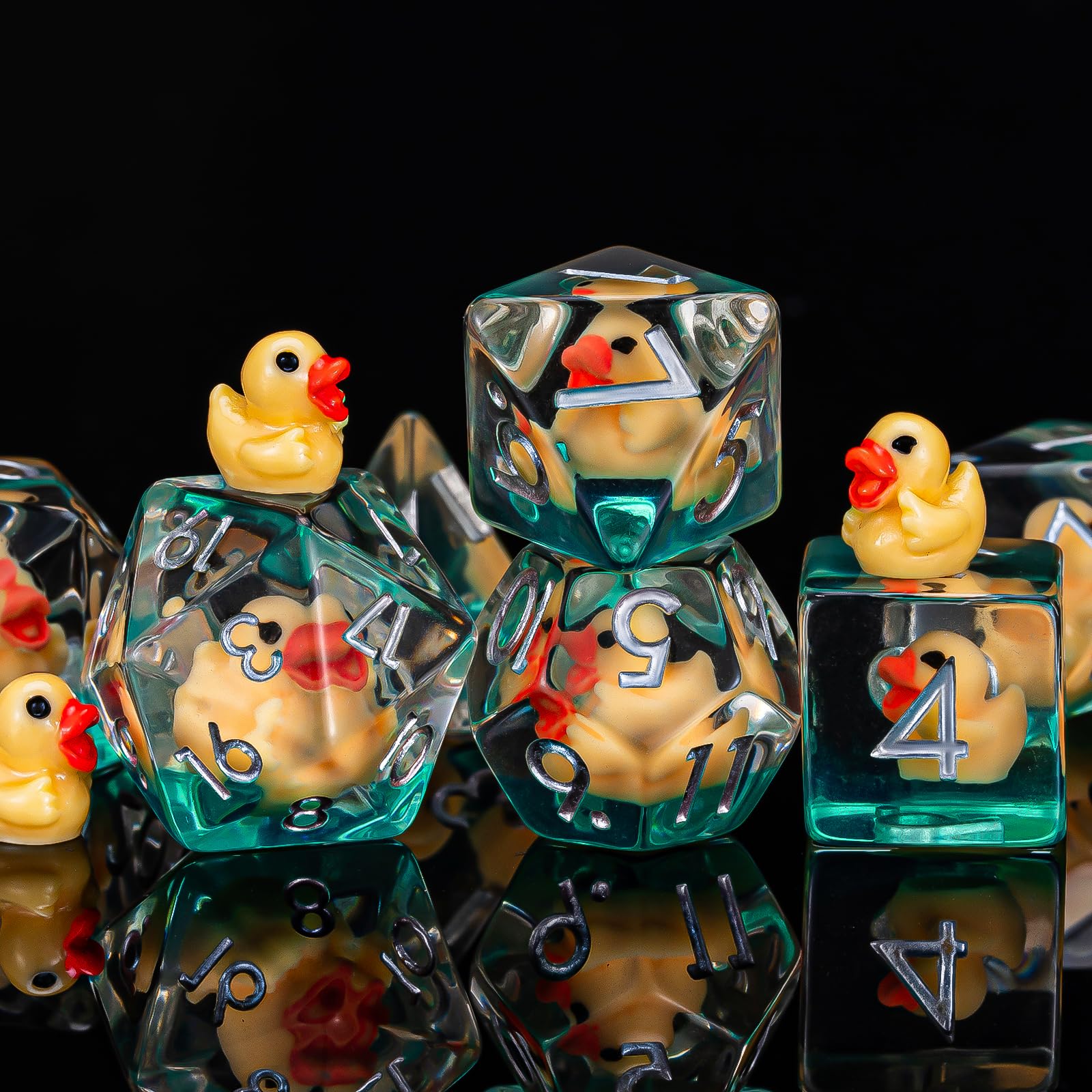 Weyano 7-Piece Resin D&D Dice Set with Duck Charm - Polyhedral RPG Dice for Dungeons & Dragons and Tabletop Games
