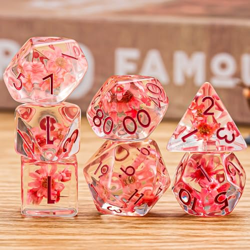 Weyano 7-Piece Resin D&D Dice Set with Mushroom & Animal Charms, Polyhedral Dice for Dungeons and Dragons RPG MTG - Includes D4 D6 D8 D10 D12 D20 D%