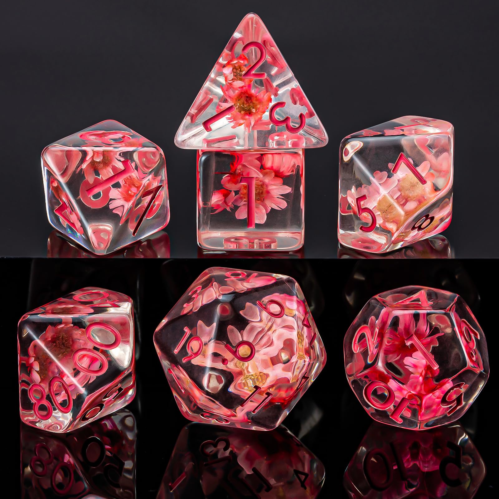 Weyano 7-Piece Resin D&D Dice Set with Mushroom & Animal Charms, Polyhedral Dice for Dungeons and Dragons RPG MTG - Includes D4 D6 D8 D10 D12 D20 D%