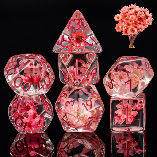 Weyano 7-Piece Resin D&D Dice Set with Mushroom & Animal Charms, Polyhedral Dice for Dungeons and Dragons RPG MTG - Includes D4 D6 D8 D10 D12 D20 D%