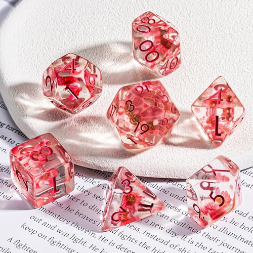 Weyano 7-Piece Resin D&D Dice Set with Mushroom & Animal Charms, Polyhedral Dice for Dungeons and Dragons RPG MTG - Includes D4 D6 D8 D10 D12 D20 D%