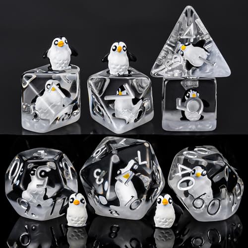 Weyano Penguin Resin Dice Set - 7-Piece Polyhedral Dice for D&D and RPG Games