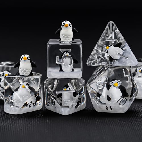 Weyano Penguin Resin Dice Set - 7-Piece Polyhedral Dice for D&D and RPG Games