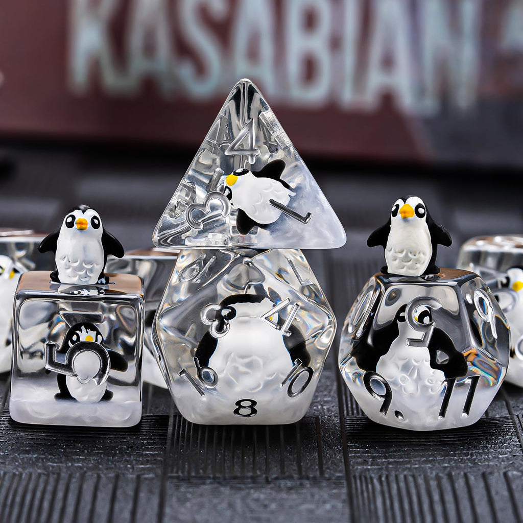 Weyano Penguin Resin Dice Set - 7-Piece Polyhedral Dice for D&D and RPG Games