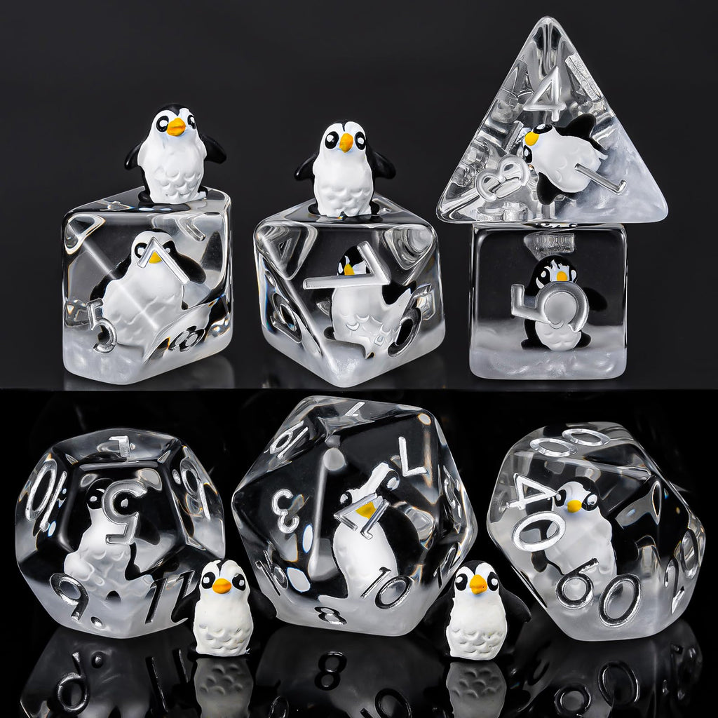 Weyano Penguin Resin Dice Set - 7-Piece Polyhedral Dice for D&D and RPG Games