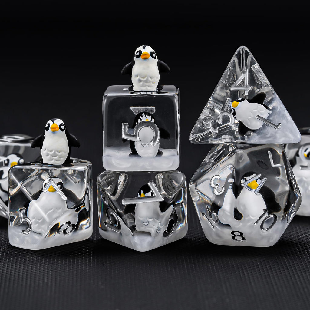 Weyano Penguin Resin Dice Set - 7-Piece Polyhedral Dice for D&D and RPG Games