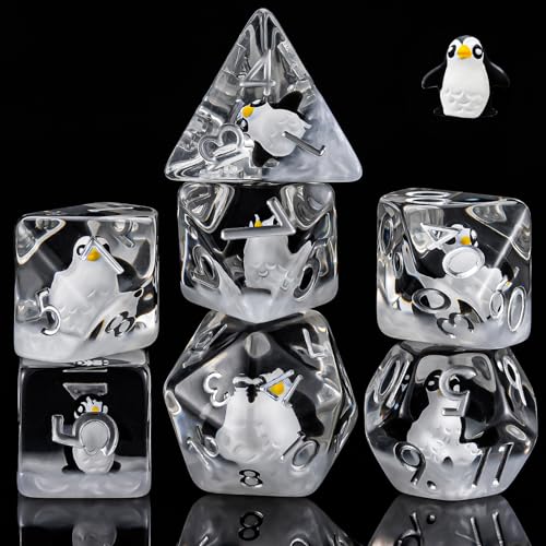Weyano Penguin Resin Dice Set - 7-Piece Polyhedral Dice for D&D and RPG Games