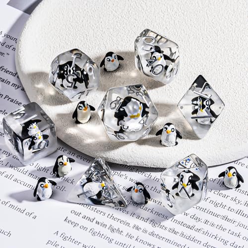 Weyano Penguin Resin Dice Set - 7-Piece Polyhedral Dice for D&D and RPG Games