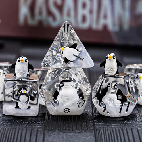 Weyano Penguin Resin Dice Set - 7-Piece Polyhedral Dice for D&D and RPG Games