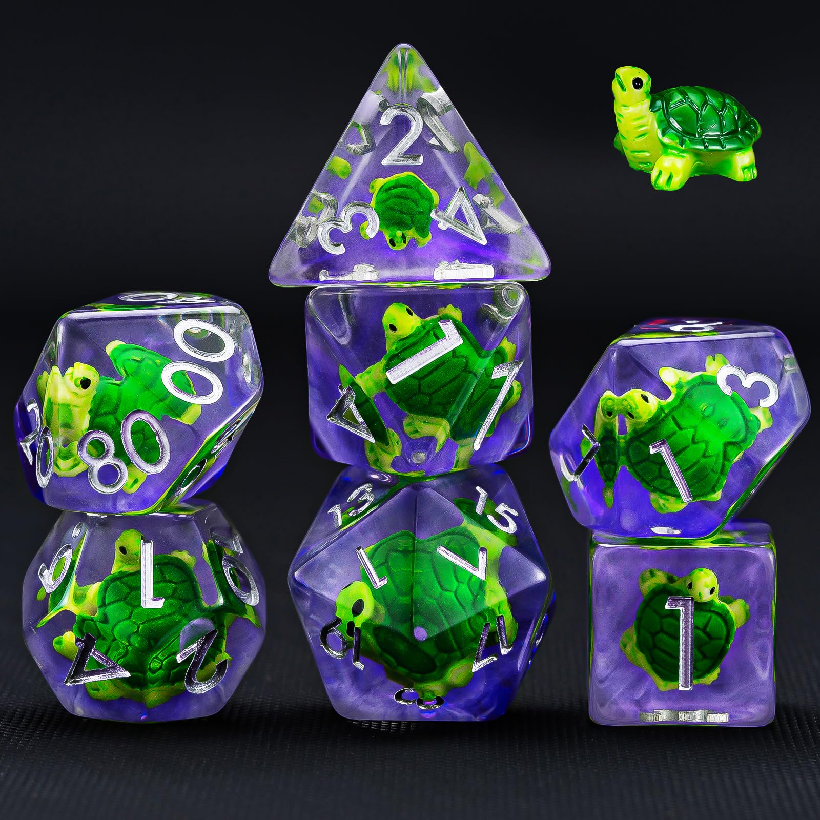 Weyano Resin Dice Set 7-Piece with Tortoise and Mushroom Fillings for D&D RPG