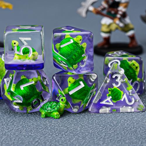 Weyano Resin Dice Set 7-Piece with Tortoise and Mushroom Fillings for D&D RPG