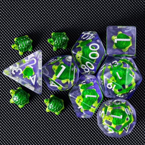 Weyano Resin Dice Set 7-Piece with Tortoise and Mushroom Fillings for D&D RPG
