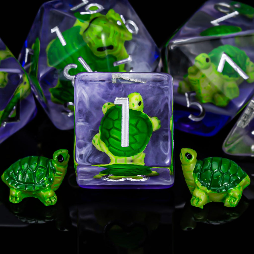 Weyano Resin Dice Set 7-Piece with Tortoise and Mushroom Fillings for D&D RPG