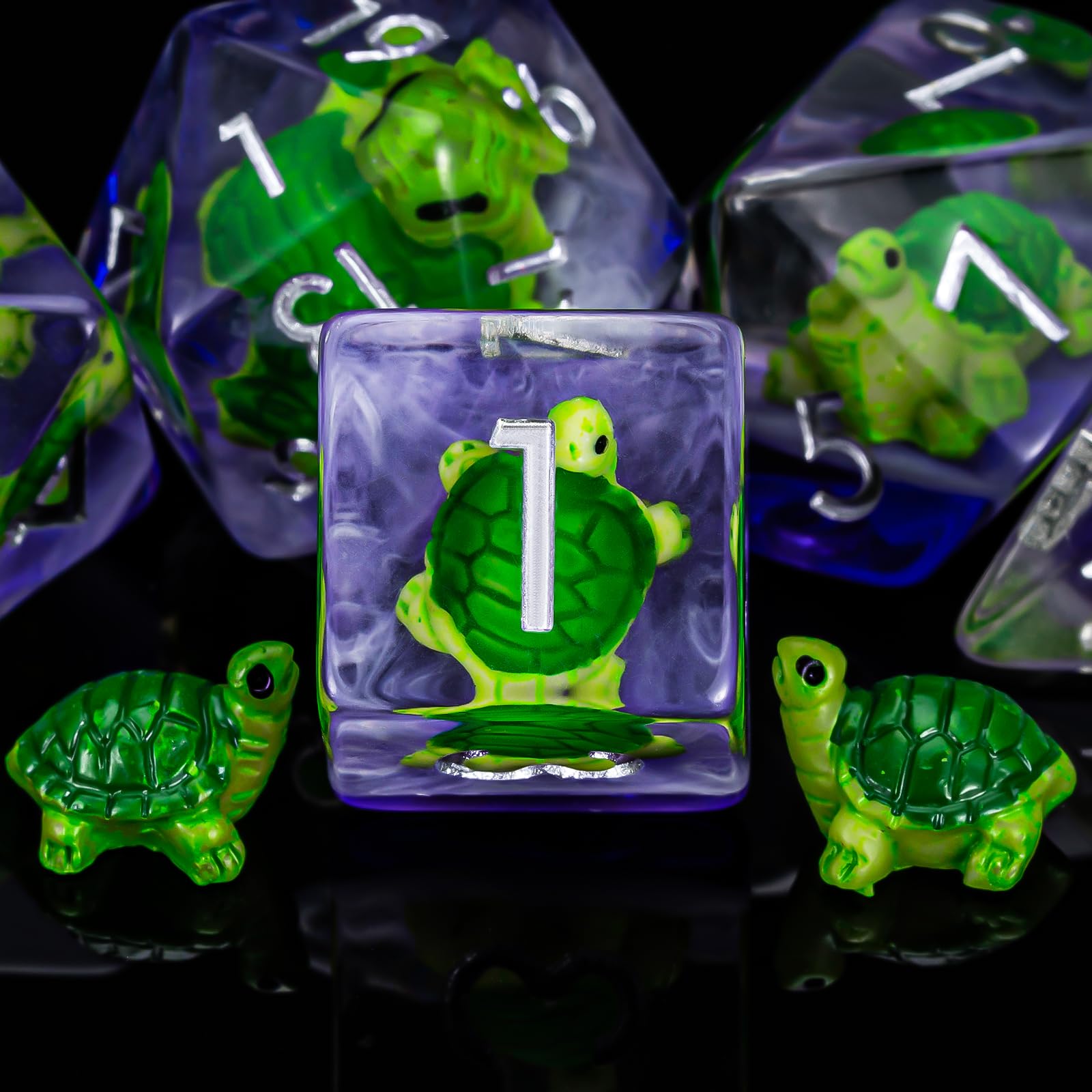 Weyano Resin Dice Set 7-Piece with Tortoise and Mushroom Fillings for D&D RPG