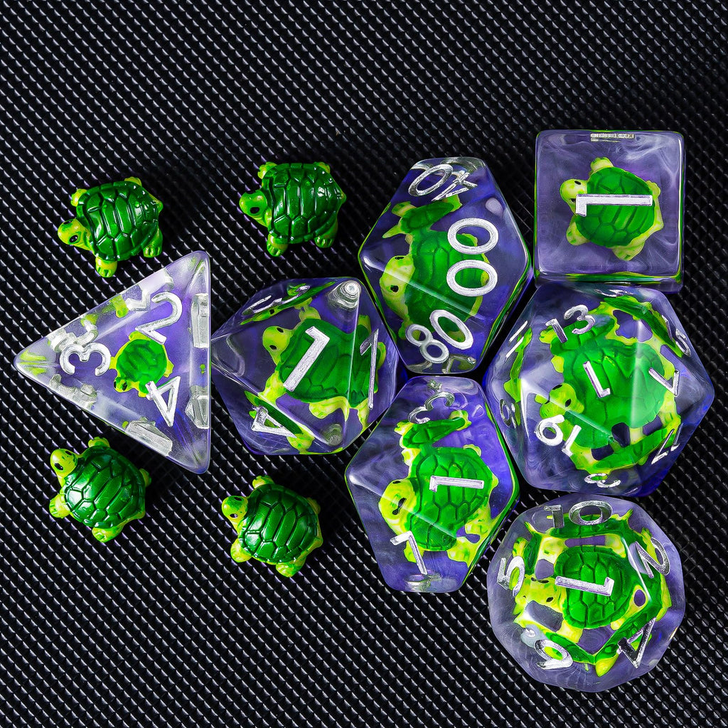 Weyano Resin Dice Set 7-Piece with Tortoise and Mushroom Fillings for D&D RPG
