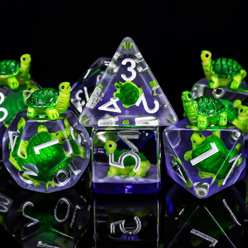Weyano Resin Dice Set 7-Piece with Tortoise and Mushroom Fillings for D&D RPG