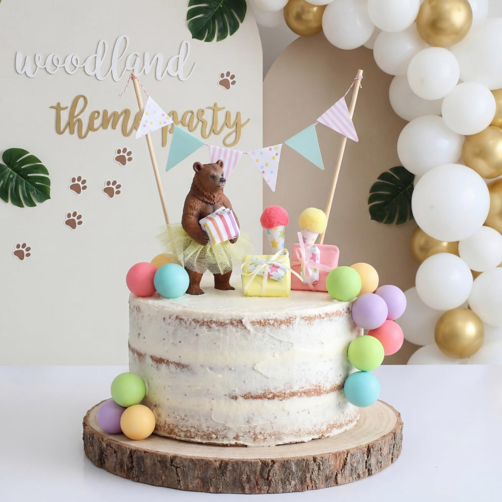 Weysat 19-Piece Brown Bear Cake Topper Set for Birthday & Gender Reveal Parties