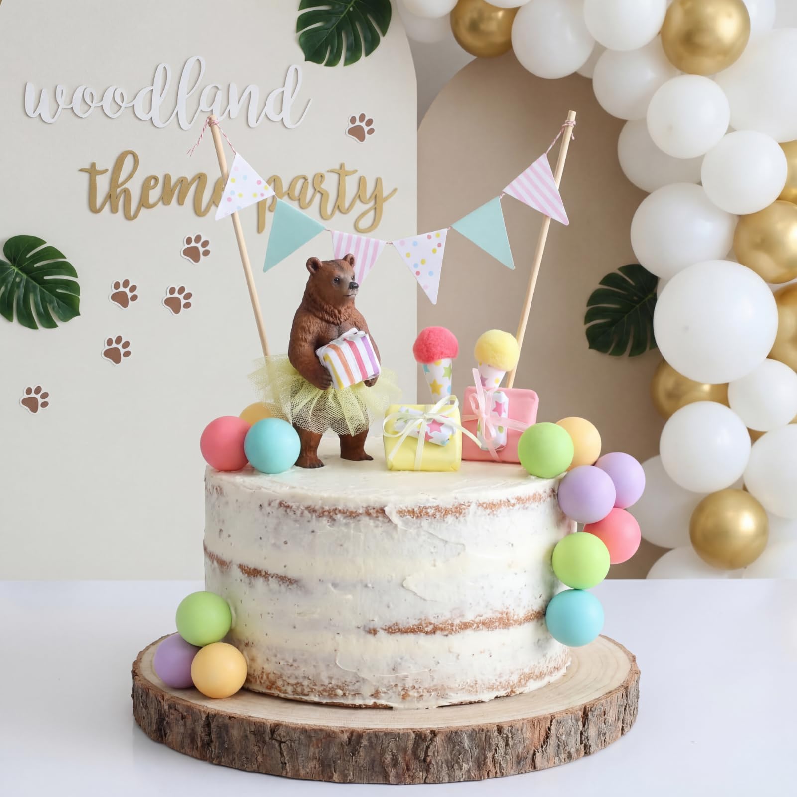 Weysat 19-Piece Brown Bear Cake Topper Set for Birthday & Gender Reveal Parties