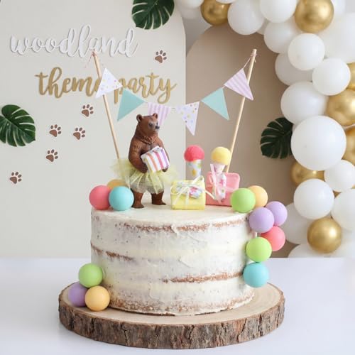 Weysat 19-Piece Brown Bear Cake Topper Set for Birthday & Gender Reveal Parties