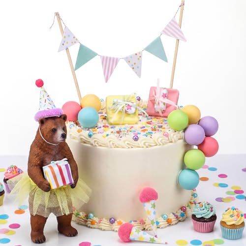 Weysat 19-Piece Brown Bear Cake Topper Set for Birthday & Gender Reveal Parties