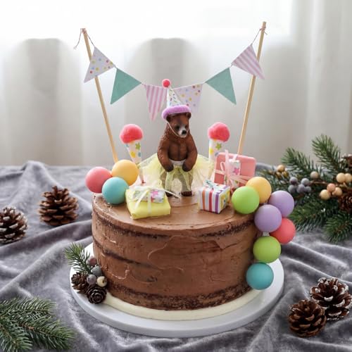 Weysat 19-Piece Brown Bear Cake Topper Set for Birthday & Gender Reveal Parties