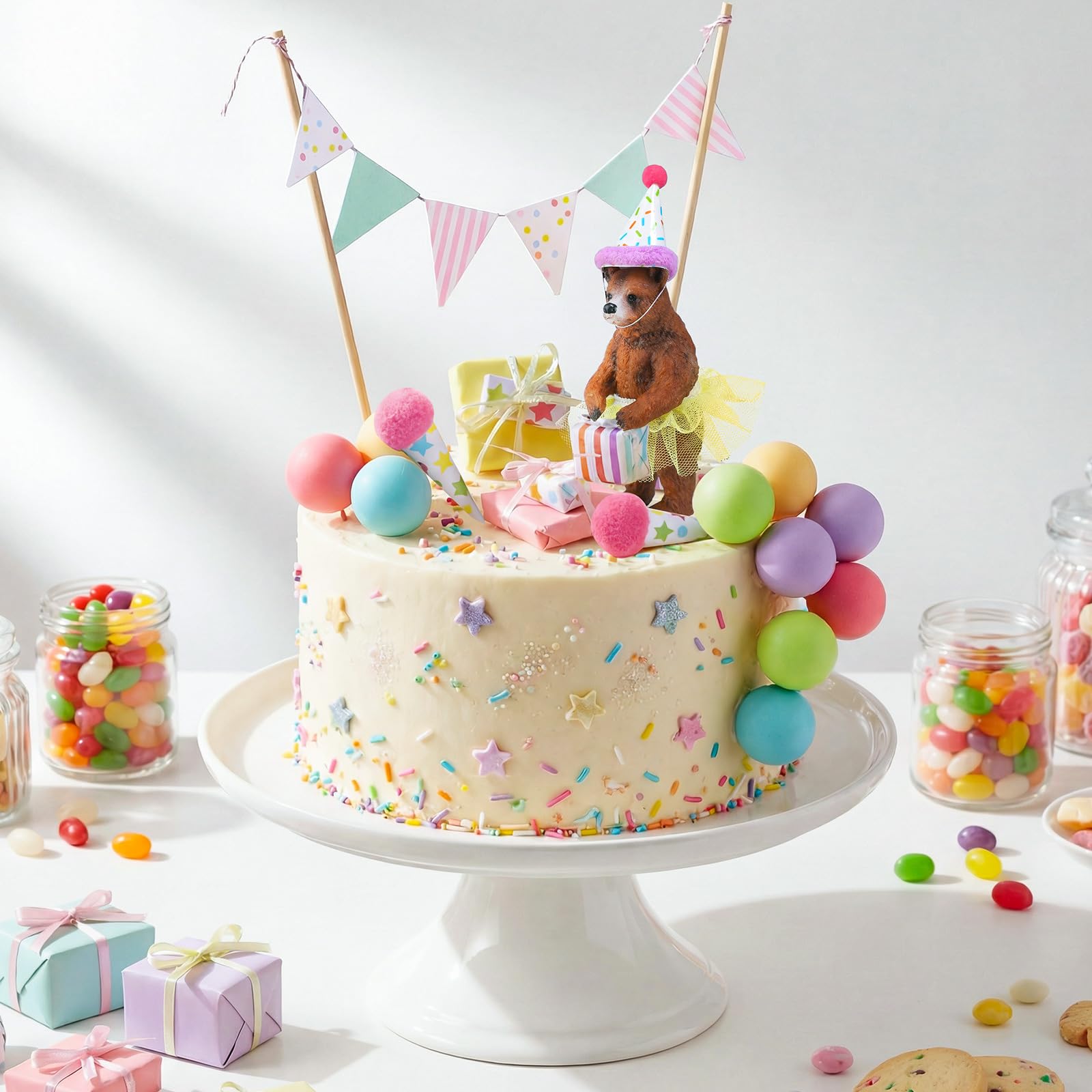 Weysat 19-Piece Brown Bear Cake Topper Set for Birthday & Gender Reveal Parties
