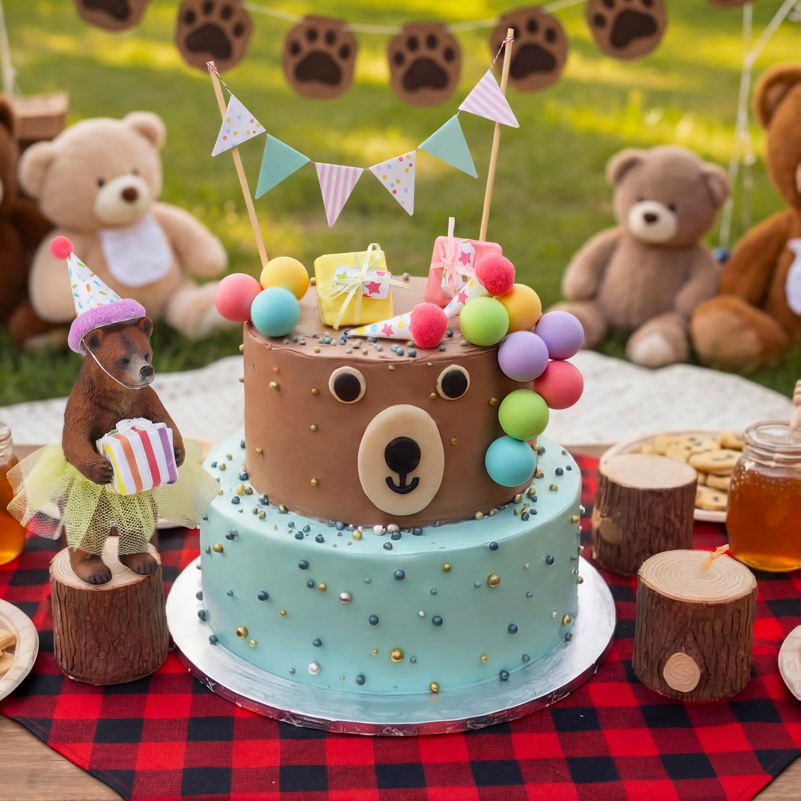 Weysat 19-Piece Brown Bear Cake Topper Set for Birthday & Gender Reveal Parties