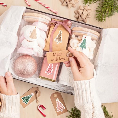 Whaline 1000-Piece Christmas Boho Stickers – 12 Pine Tree Designs, 2 Rolls