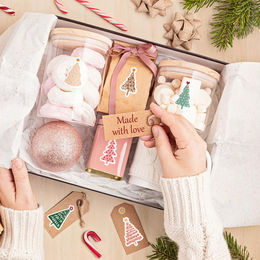 Whaline 1000-Piece Christmas Boho Stickers – 12 Pine Tree Designs, 2 Rolls