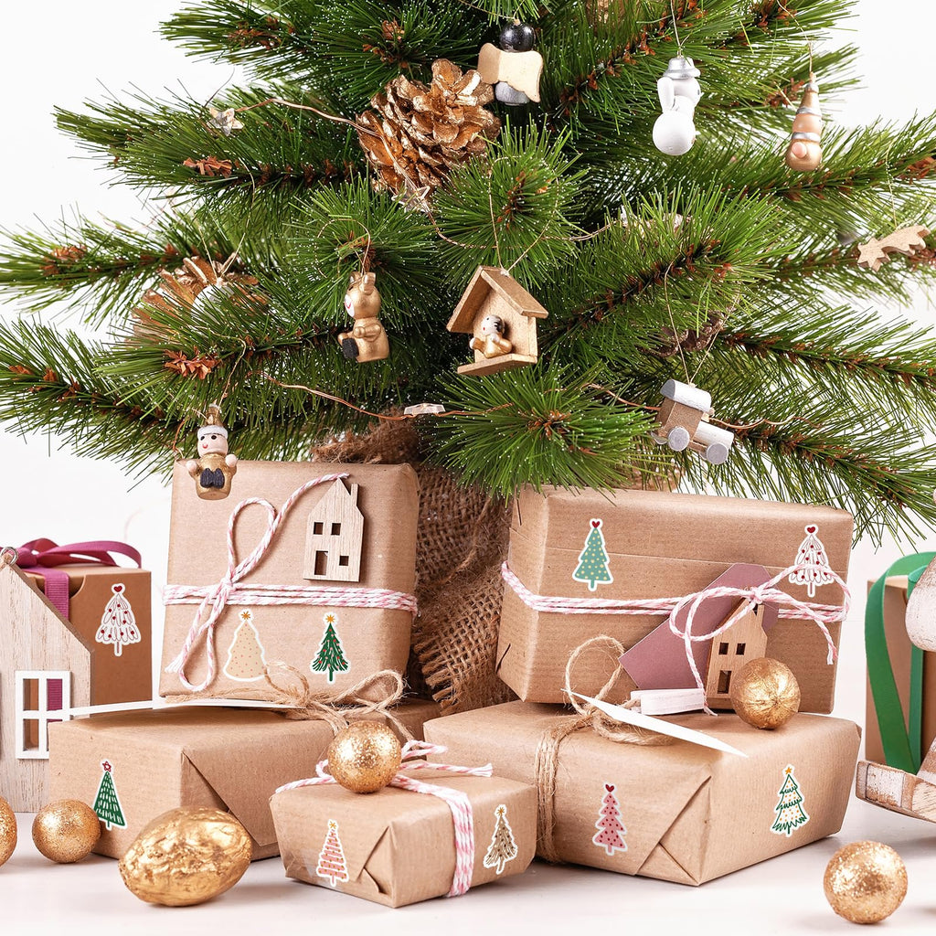 Whaline 1000-Piece Christmas Boho Stickers – 12 Pine Tree Designs, 2 Rolls