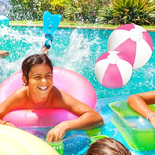 Whaline 5-Piece Inflatable Beach Ball Set - Pink & White PVC Pool Toys (16 & 24 Inch)