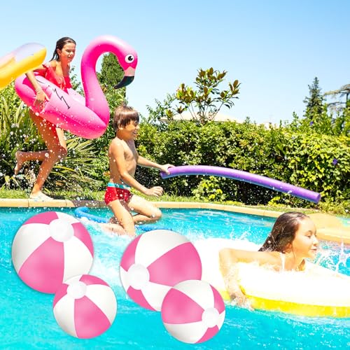 Whaline 5-Piece Inflatable Beach Ball Set - Pink & White PVC Pool Toys (16 & 24 Inch)
