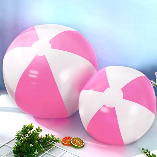 Whaline 5-Piece Inflatable Beach Ball Set - Pink & White PVC Pool Toys (16 & 24 Inch)